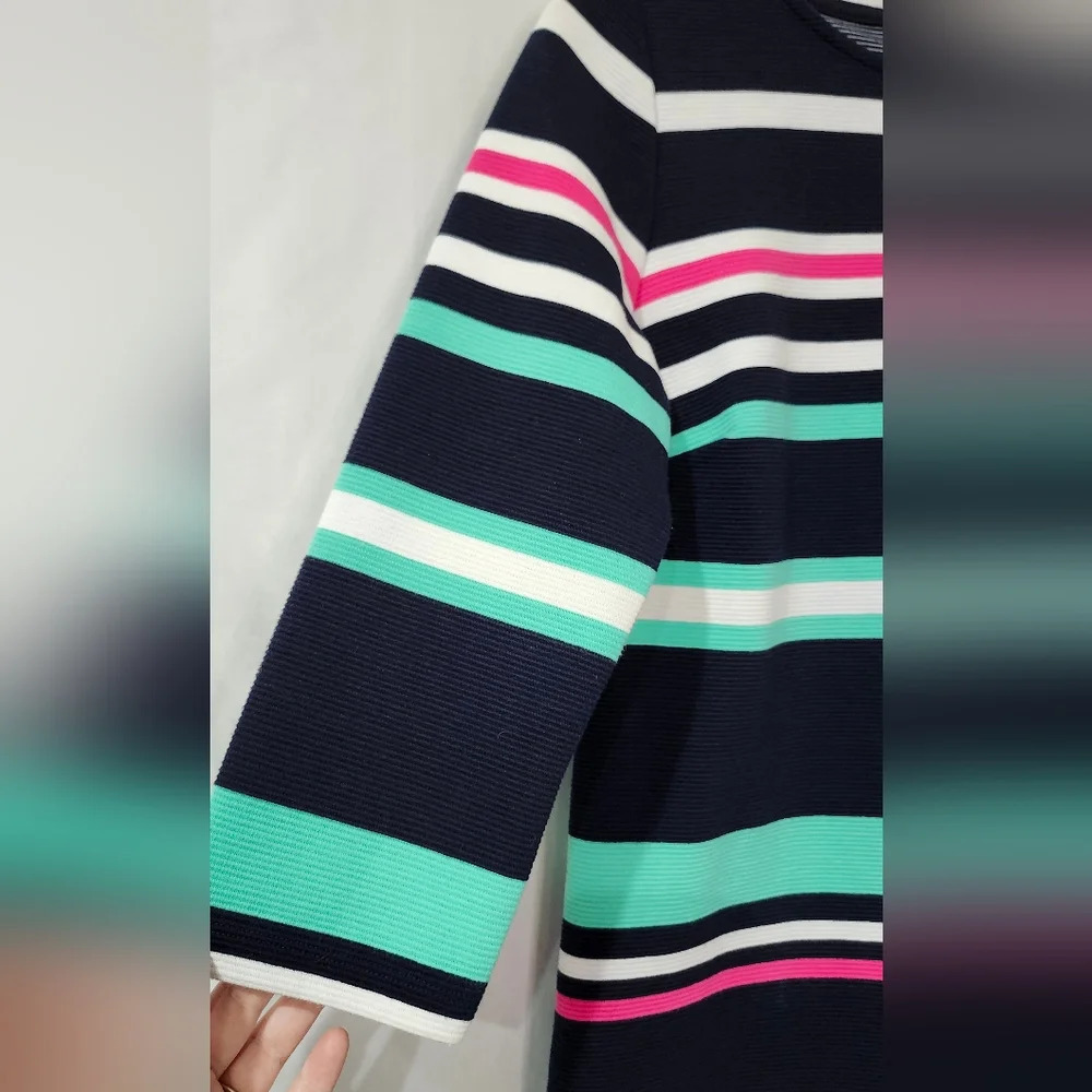 Pink Green Navy Stripe Womens Ribbed Dress Size XS Preppy Bodycon Resort Cruise - Picture 3 of 7